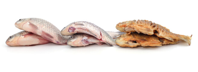 Raw and fried fish.