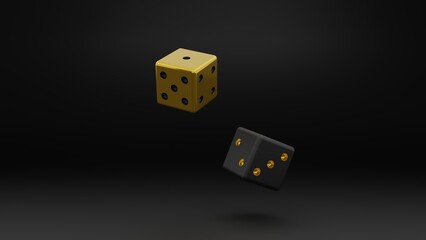 Dice black and gold 3d illustration