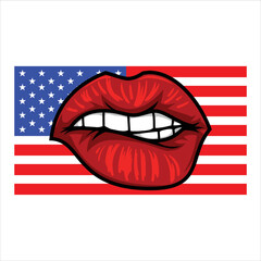 woman lips with usa flag on back