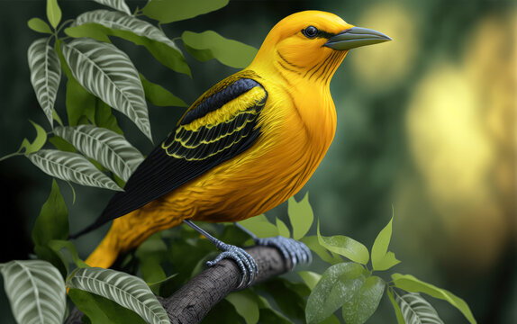 Golden Oriole - Oriolus oriolus - Yellow Bird - Digital Painting - Generative AI
