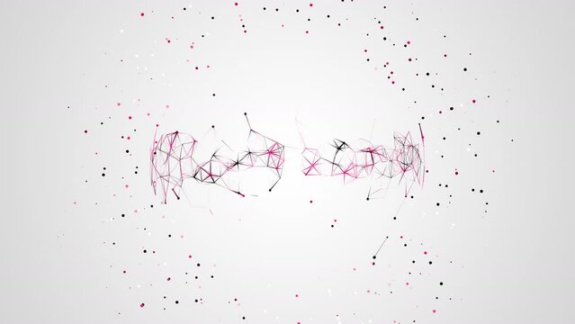 A flickering of black and purple particles around a plexus of dots. Connecting dots with lines on a gray background. Decorative futuristic screensaver.