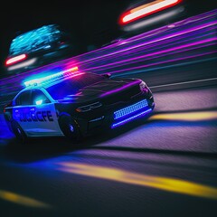 Police car chasing fugitives. Action scene. Made with Generative AI.	