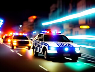 Obraz na płótnie Canvas Police car chasing fugitives. Action scene. Made with Generative AI. 