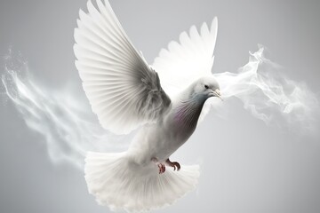 Obraz premium Flying white dove. Holy spirit. Fantasy angel flying bird.