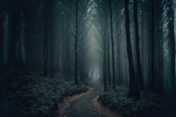 Obraz premium misty forest in the morning,morning in the forest