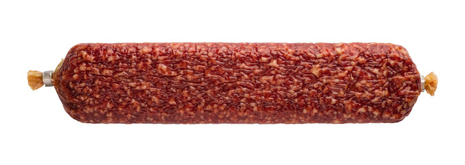 Raw smoked salami sausage on a transparent background. isolated object. Element for design
