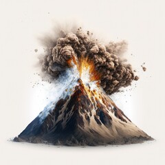 Burning volcano erupting with smoke, isolated on a white background, generative ai - obrazy, fototapety, plakaty