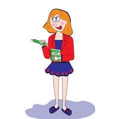 Profesora con cuaderno y lápiz.