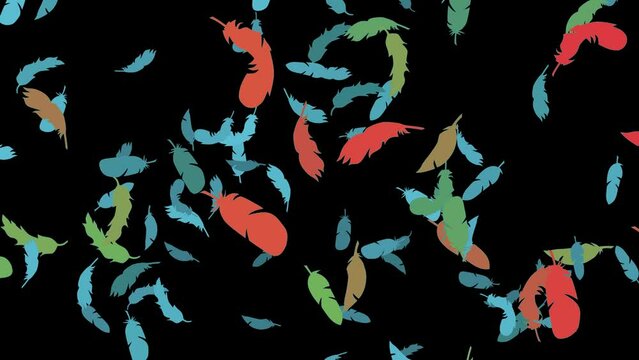 Falling feathers animation particles pattern texture seamless loop macaw parrot blue red color scheme colour