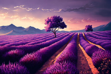 Lavender field in South of France - Digital Painting - Generative AI