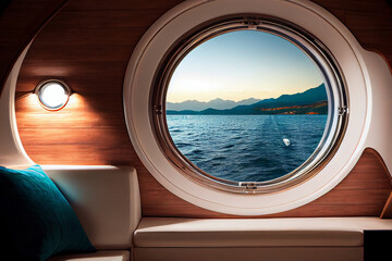 Obraz na płótnie Canvas Luxuriöse Yacht mit Bullaugen-Fenster - ein unvergessliches Segelerlebnis auf dem Meer - Generative Ai