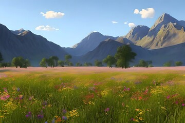 A meadow with wildflowers in spring. Generative AI