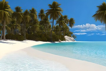 A beach with clear blue water and white sand. Generative AI