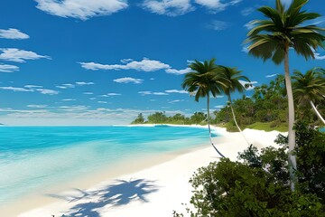 Fototapeta na wymiar A beach with clear blue water and white sand. Generative AI