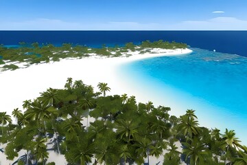 A beach with clear blue water and white sand. Generative AI