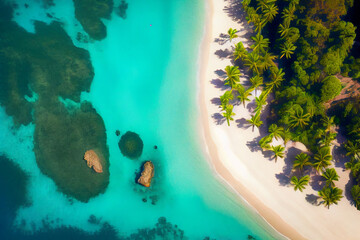 Luftaufnahme von einer kleinen Insel umgeben von türkisen Waser in der Karibik - Generative Ai
