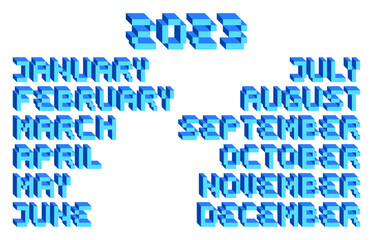 Months of the Year 2023 8-bit Pixel Art 8bit 3D