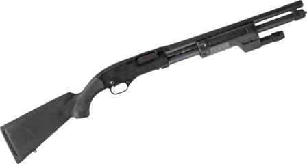 Pump action shotgun with tactical light mounted