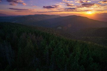summer sunset in mountains. Gorce Mountains in southern Poland. 