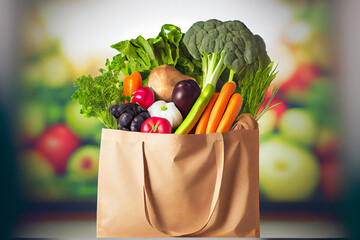 Nachhaltige Papiertüte voller gesunde Lebensmittel - Generative Ai