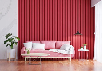 Pink sofa in living room with copy space for mock up,3D rendering