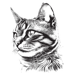 Cute cat portrait hand drawn sketch engraving style Vector illustration. © BigJoy