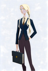 businesswoman with suitcase illustration, modern business woman, International women's day art work, white background 
