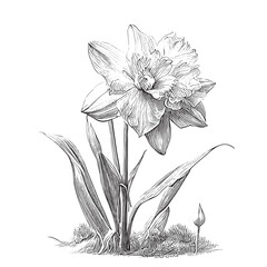 Daffodil flower retro hand drawn engraving style sketch Vector illustration