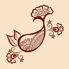 Vector illustration of traditional indian henna mehndi floral ornament design	
