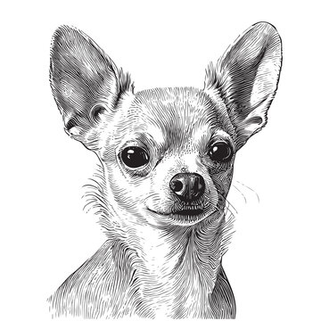 Portrait of a chihuahua dog hand drawn sketch in engraving style Vector illustration