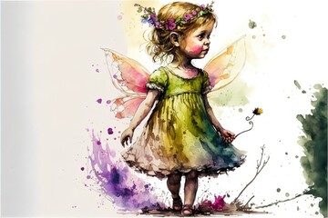 little fairy in a colorful dress in a watercolor style. AI