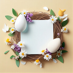 Frame Happy Easter concept with eggs. Illustration Generative AI