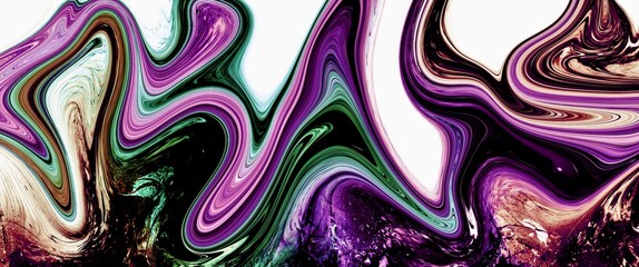 Abstract marble colorful fluid art painting with alcohol ink, liquid design illustration with bright colors, purple and green colormix wallpaper background, wall art decoration, white canvas
