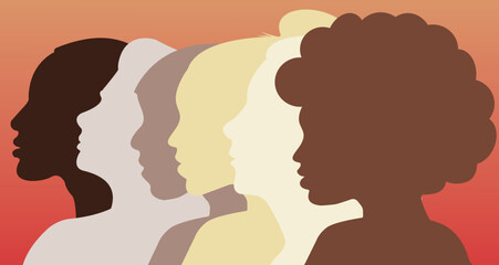 Group of Women different races profile, women's Day, diversity vector illustration 