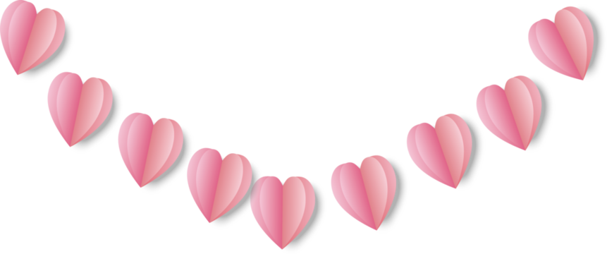 pink paper heart banner valentines day png file isloate  white background