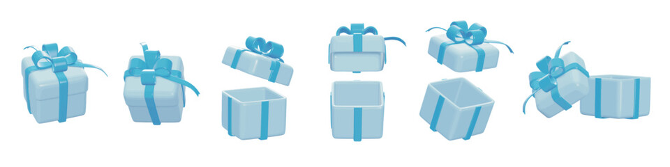 3d rendering. blue box icon set on a white background