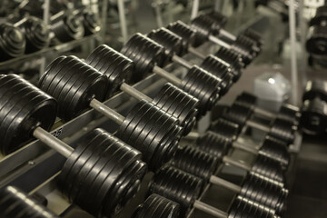 Naklejka premium dumbbells in the gym, sport concept