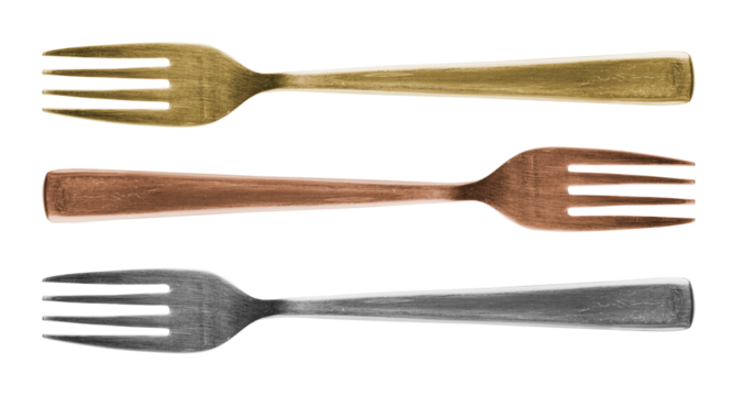 Old metal forks on a transparent background. Cutlery. isolated object. Element for design