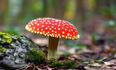 Close-up picture of a Amanita poisonous mushroom in nature. AI Generated