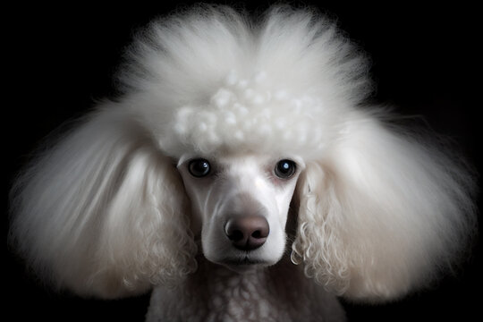 Cute portrait of a beautiful poodle show dog, who is well groomed canine with white fur, Generative AI stock illustration image