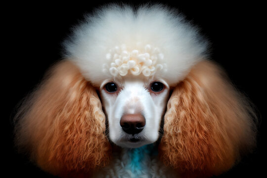 Cute portrait of a beautiful poodle show dog, who is well groomed canine with white fur, Generative AI stock illustration image