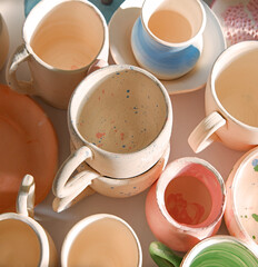 Clay vessels. Pottery product. Background