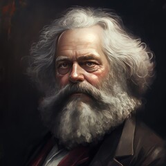 Portrait of Karl Marx - a German philosopher, economist, historian, sociologist, political theorist, journalist and socialist revolutionary. Image generated with generative AI