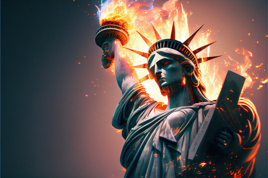Burning statue of liberty, inflation, generative AI	
