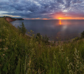 Fototapeta na wymiar Onega Lake, Russia, Vologda region, thunderstorm, rainbow