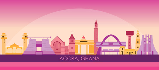 Sunset Skyline panorama of city of Accra, Ghana - vector illustration - obrazy, fototapety, plakaty