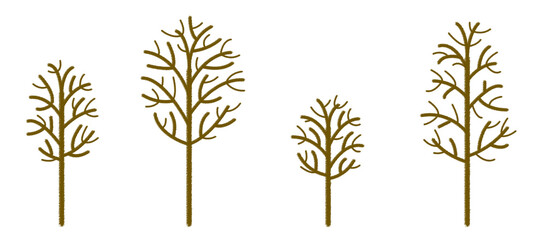 Fototapeta premium Winter trees without leaves on a transparent background, png; forest, woods, environment, nature, illustration, cartoon, clipart