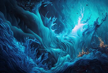 Fototapeta na wymiar abstract illustration,fluid blue liquid simulating the ocean,image generated by AI