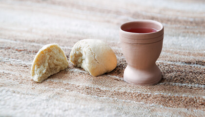 Fototapeta na wymiar Bread and wine for communion