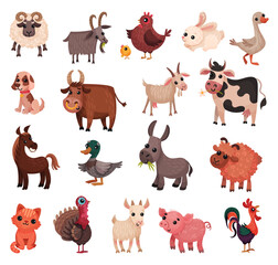 Fototapeta premium Cute Farm and Domestic Animals as Rural Livestock Big Vector Set